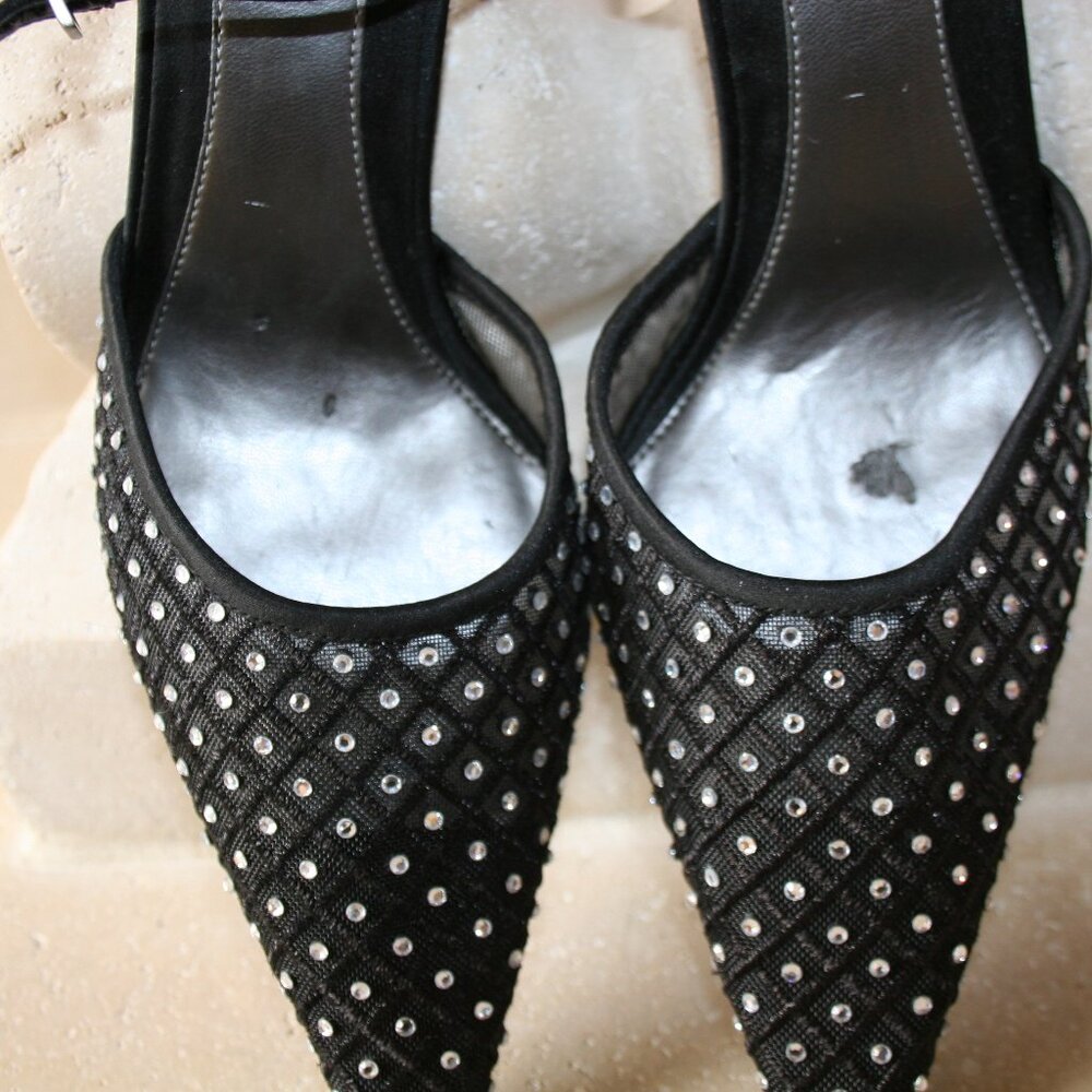 Alfani Black Satin Lined Pump Heel with rhinestones Size 7 1/2 Med. - Picture 7 of 9